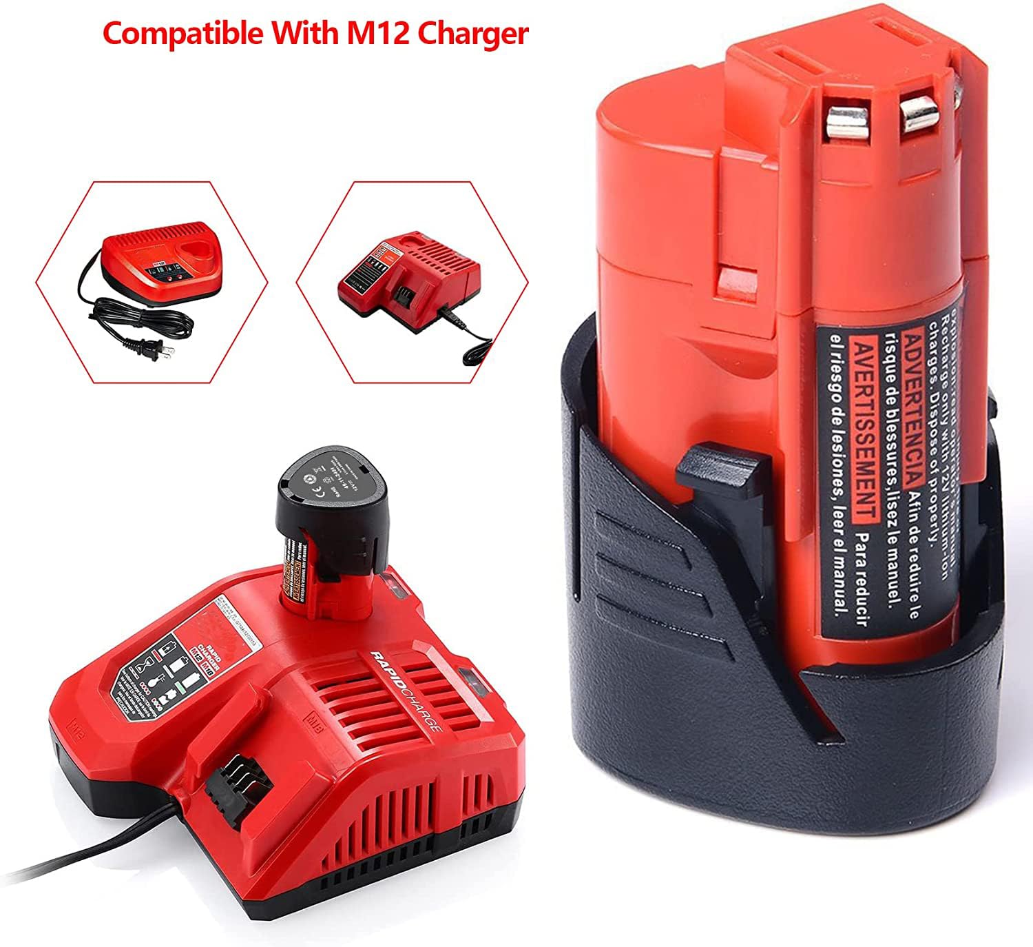 DV8DKV7 2 Pack M12 2.5Ah Replacement Battery Compatible with Milwaukee M12 Battery 48-11-2401 48-11-2402 48-11-2411 48-11-2420 48-11-2440 Milwaukee M12 12V Cordless Tools