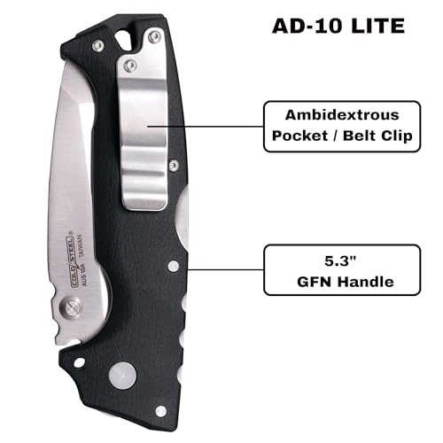 COLD STEEL AD-10 Lite 3.5" AUS10A Steel Ultra-Sharp Tanto Point Blade 5.25" GFN Handle Tactical Folding Knife - Tri-Ad Locking Mechanism