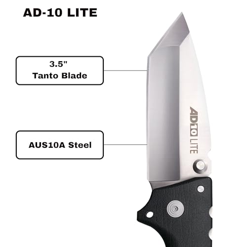 COLD STEEL AD-10 Lite 3.5" AUS10A Steel Ultra-Sharp Tanto Point Blade 5.25" GFN Handle Tactical Folding Knife - Tri-Ad Locking Mechanism