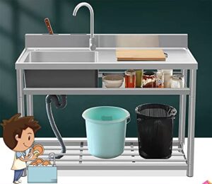 stainless steel free-standing kitchen sink commercial restaurant sink stainless steel free-standing kitchen sink for laundry garage camping 80x50x80cm/31.5x19.7x31.5in left