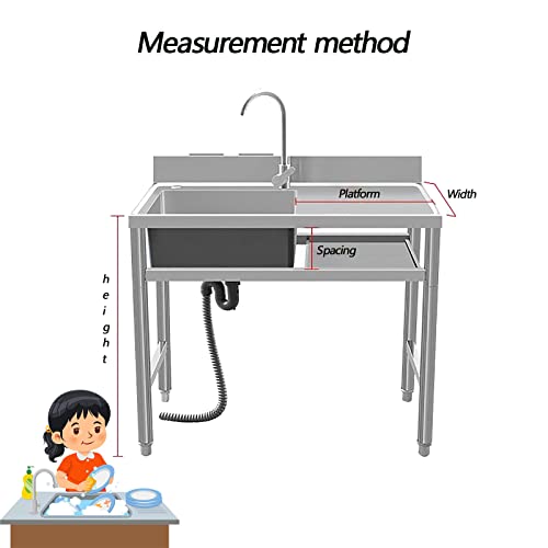 Free Standing Portable Utility Sink Stainless Steel Free-standing Kitchen Sink Commercial Restaurant Sink Utility Sink w/Workbench & Storage, Faucet & Drainboard 120x50x80cm/47.2x19.7x31.5in Left