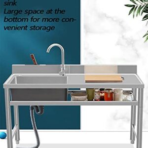 Free Standing Portable Utility Sink Stainless Steel Free-standing Kitchen Sink Commercial Restaurant Sink Utility Sink w/Workbench & Storage, Faucet & Drainboard 120x50x80cm/47.2x19.7x31.5in Left