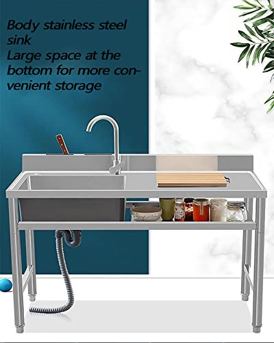 Free Standing Portable Utility Sink Stainless Steel Free-standing Kitchen Sink Commercial Restaurant Sink Utility Sink w/Workbench & Storage, Faucet & Drainboard 120x50x80cm/47.2x19.7x31.5in Left