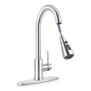 herogo kitchen sink faucet, kitchen faucets with pull down sprayer brushed nickel, stainless steel high arc single handle faucet with 1 hole or 3 hole deck plate for farmhouse laundry rv wet bar sinks
