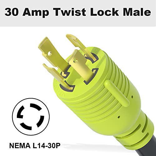 XGGYA NEMA L14-30P Male to L6-30R Female Generator Adapter,4 Prong Male Plug to Twist Lock 3 Prong Female Outlet Receptacle,Heavy Duty STW 10 Gauge 12 Inch