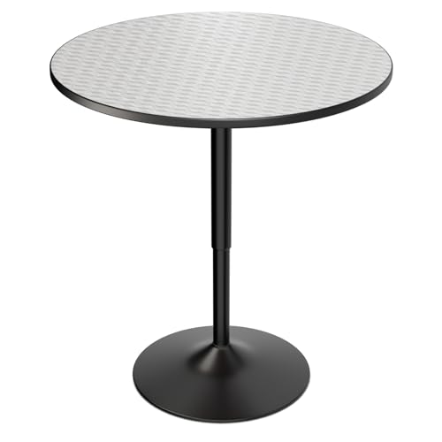 Magshion 31.5" Round Bar Table 27.5"- 36" Height Adjustable Pub Table with Enlarge Base for Living Room Patio Bistro, Silver