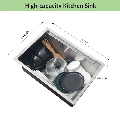 25 Inch Undermount Kitchen Sink Stainless Steel -Wesliv 25x19 Inch Undermount Workstation Kitchen Sink 16 Gauge Deep Single Bowl Undermount Kitchen Sink with Cutting Board