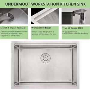 25 Inch Undermount Kitchen Sink Stainless Steel -Wesliv 25x19 Inch Undermount Workstation Kitchen Sink 16 Gauge Deep Single Bowl Undermount Kitchen Sink with Cutting Board