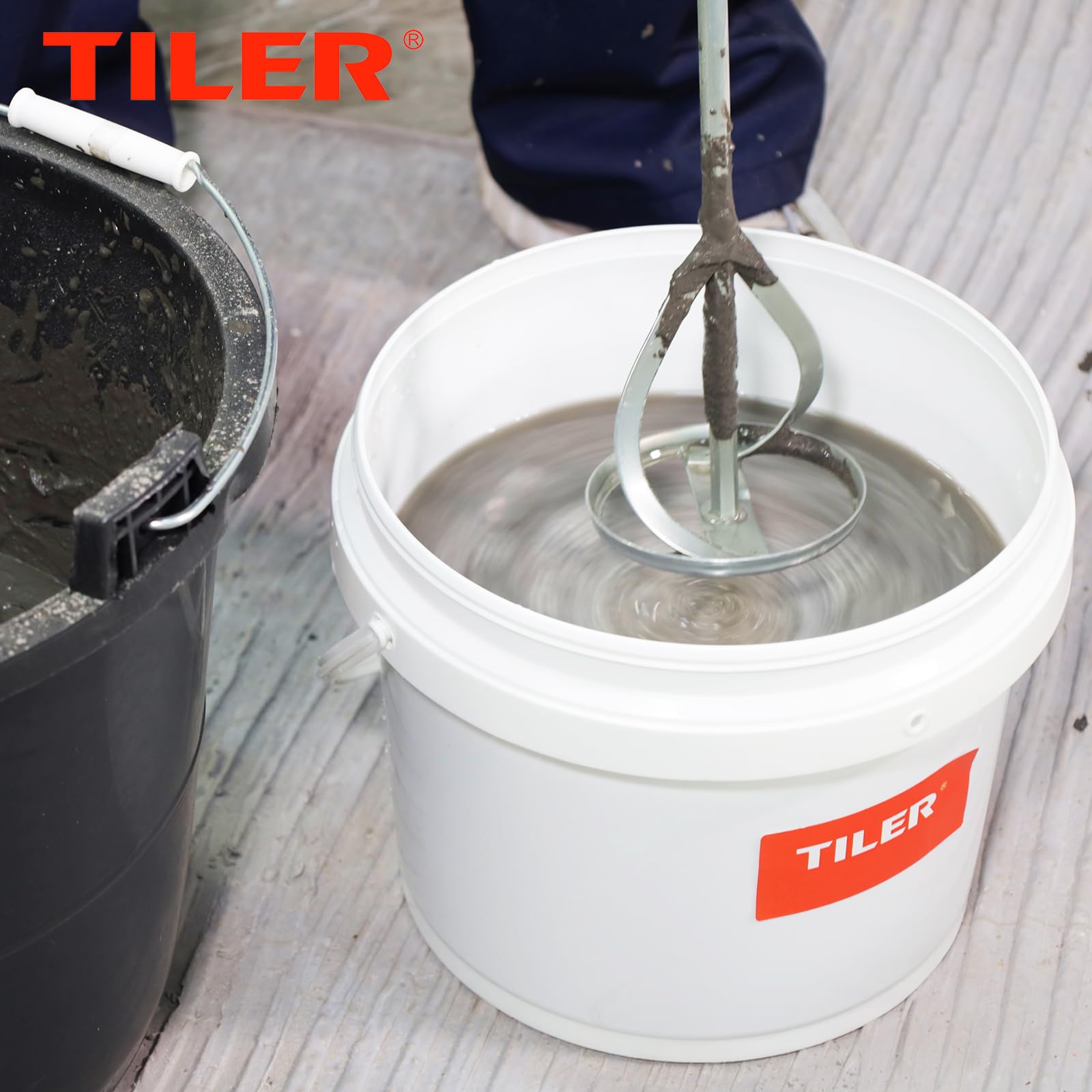 TILER Paint and Mud Mixer for Drill in 1 to 5 Gallon Bucket -Paint Stirrer Drill Attachment Fits all standard drills- Zinc plated steel - Hex head for non slip -Easy Cleaning Drill Paddle 8201