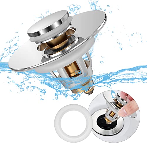 Sink Plug, 1.02-1.96 inch Universal Pop-Up Valve Sink Drain Plug Full Metal Plug with Anti Clogging Strainer and 2 Seals for Sinks and Washbasin with Drain Hole Diameter (G1125)