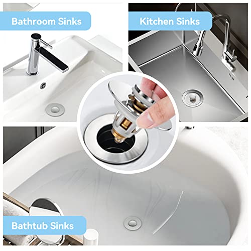 Sink Plug, 1.02-1.96 inch Universal Pop-Up Valve Sink Drain Plug Full Metal Plug with Anti Clogging Strainer and 2 Seals for Sinks and Washbasin with Drain Hole Diameter (G1125)