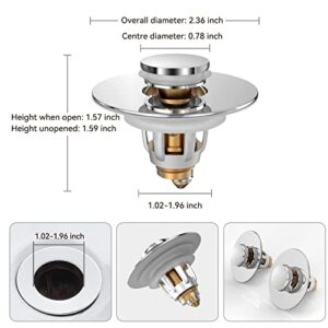 Sink Plug, 1.02-1.96 inch Universal Pop-Up Valve Sink Drain Plug Full Metal Plug with Anti Clogging Strainer and 2 Seals for Sinks and Washbasin with Drain Hole Diameter (G1125)