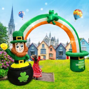 KOOY 12FT Giant St Patricks Day Inflatables Outdoor Decorations,Leprechaun Inflatable Blow Up Lucky Shamrocks Rainbow Arch,St Patricks Day Blow up Decorations with LED Light St Patricks Day Decoration