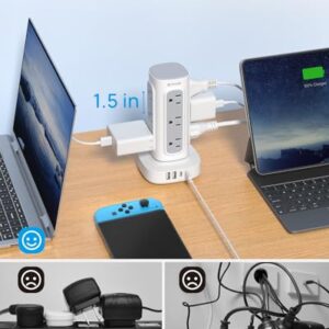 TROND Tower Power Strip Surge Protector - Power Strip with 4 USB Ports(2 USB C), 12 Widely Spaced Outlets, Ultra Thin Flat Plug 10ft Extension Cord, 1700J, for Home Office Supplies, Dorm Essentials