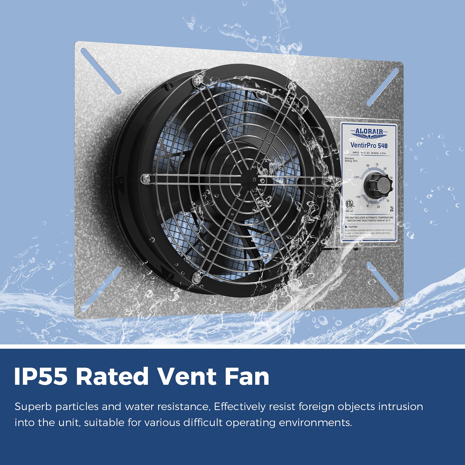 ALORAIR 540 CFM IP-55 Grade Crawlspace Ventilation Fans with Humidistat & Thermostat, 8.7 inches Basement Vent Fans with Isolation Mesh, Ventilator Fan for Crawl Space Basement Attic Garage, Exhaust