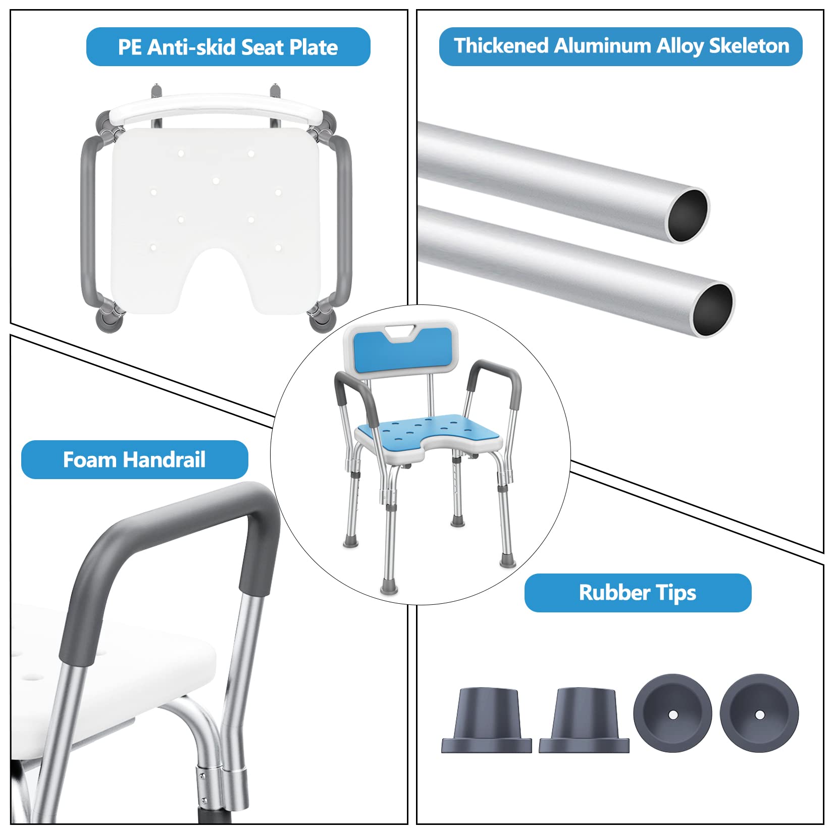 Shower Chair Bath Seat for Inside Bathtub with Arms and Back Tub Bathroom Stool for Seniors Handicap Elderly and Disabled, Supports up to 330 lbs