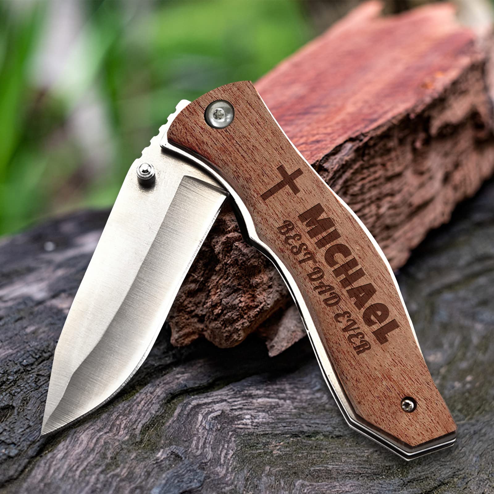 Backquik Personalized Pocket Knife for Men, Custom Folding Pocket Knife Customized Engraved Wood Handle Fishing Knives Name Pocket Knife Gift for Dad,Women,Boyfriend