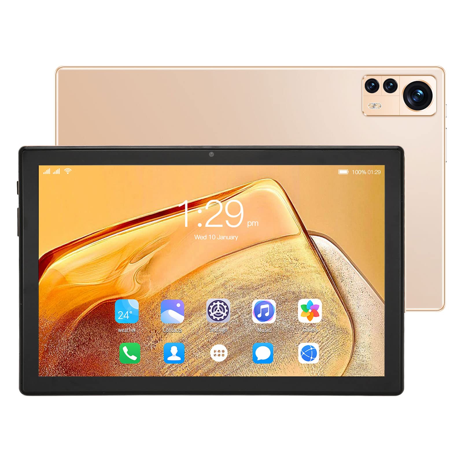 Focket 10 inch Tablet, Quad Core WiFi Tablet with IPS HD Touchscreen, 6GB RAM 256GB ROM, 16MP 32MP Dual Camera, 7000mAh Lasting Battery, BT, 128GB Expandable Memory, Slim Design (Gold)