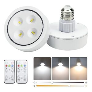 keluoly battery operated light bulbs sets of 2, led puck lights with remote control, aa battery bulb with memory function, dimmable e26 screw in type for non electric pendant light and wall sconce