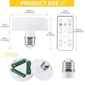 KELUOLY Battery Operated Light Bulbs Sets of 2, LED Puck Lights with Remote Control, AA Battery Bulb with Memory Function, dimmable E26 Screw in Type for Non Electric Pendant Light and Wall Sconce