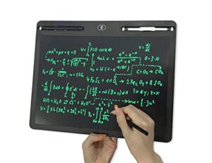 large lcd writing tablet 16 inch screen 4 adult & kid, standalone electronic graphic drawing & doodle pad no computer needed, erasable message board w 2 styluses, (black case, green writing color)