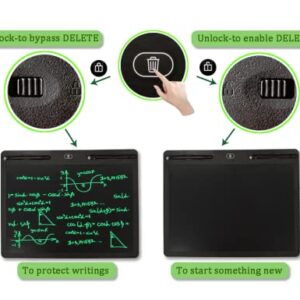 Large LCD Writing Tablet 16 Inch Screen 4 Adult & Kid, Standalone Electronic Graphic Drawing & Doodle Pad No Computer Needed, Erasable Message Board w 2 Styluses, (Black Case, Green Writing Color)