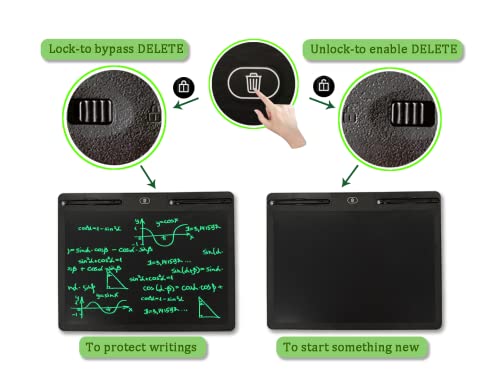 Large LCD Writing Tablet 16 Inch Screen 4 Adult & Kid, Standalone Electronic Graphic Drawing & Doodle Pad No Computer Needed, Erasable Message Board w 2 Styluses, (Black Case, Green Writing Color)