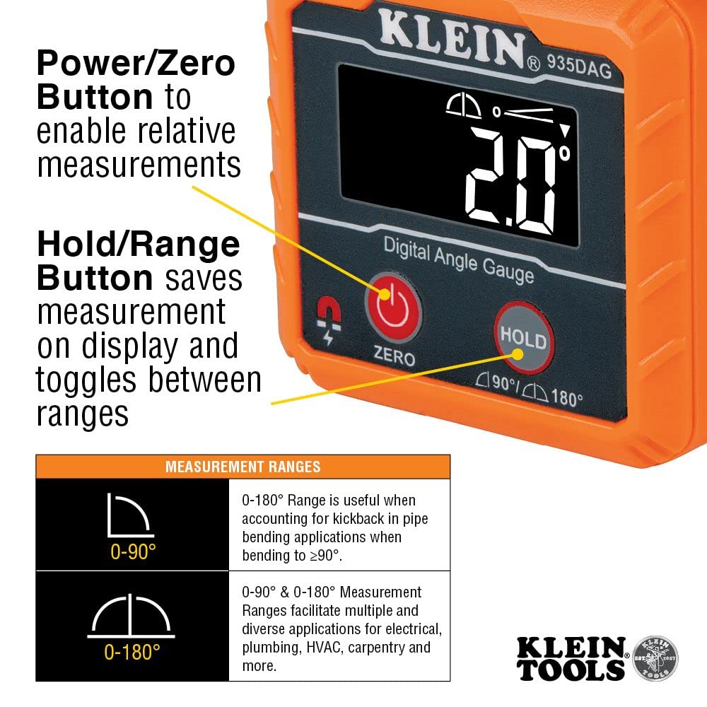 Klein Tools 935DAGL Digital Level Angle Finder & 935DAG Digital Electronic Level and Angle Gauge, Measures 0-90 and 0-180 Degree Ranges, Measures and Sets Angles