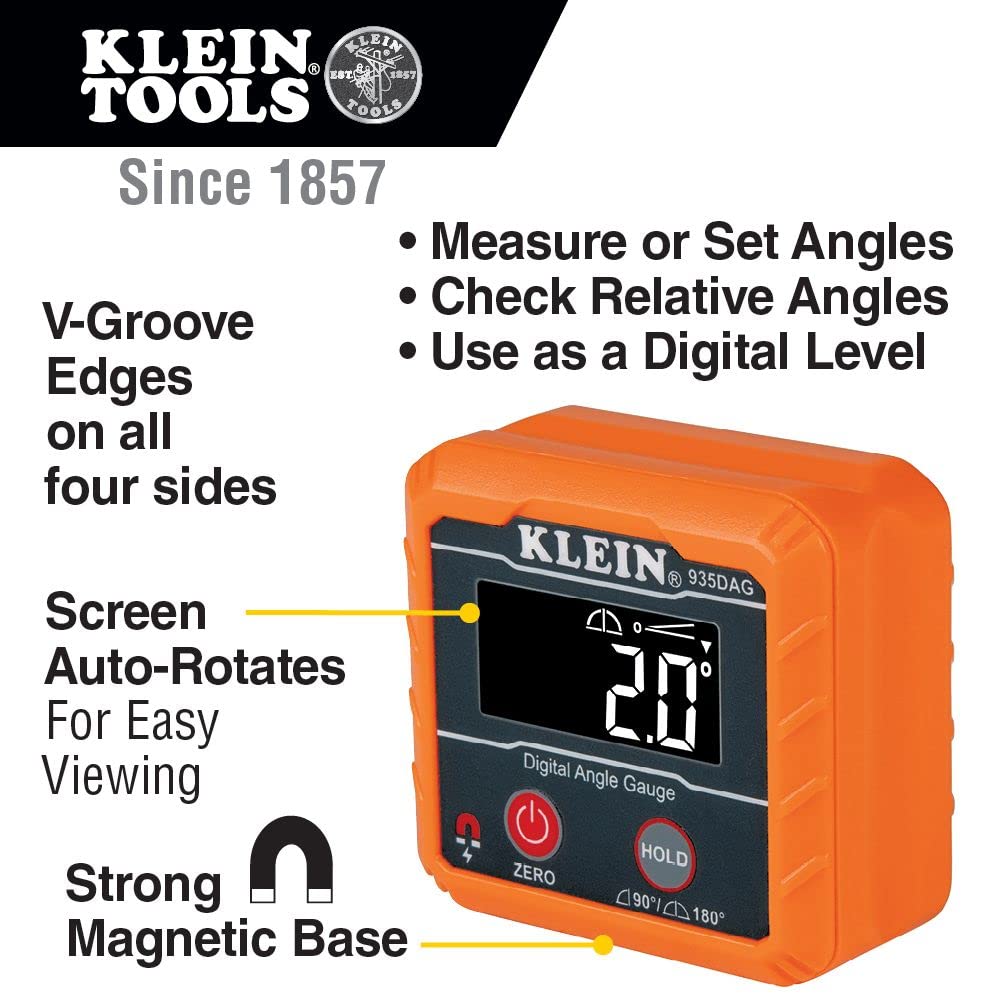 Klein Tools 935DAGL Digital Level Angle Finder & 935DAG Digital Electronic Level and Angle Gauge, Measures 0-90 and 0-180 Degree Ranges, Measures and Sets Angles