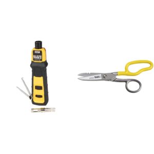 klein tools vdv427-300 impact punchdown tool, 66/110 blade & 21010-6-sen free-fall snip, scraper, file, serrated blades