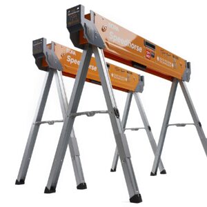 Bora Portamate Speedhorse Sawhorse Pair (PM-4500T, Orange) and Bora Wood Organizer and Lumber Storage Metal Rack (PBR-001)