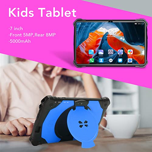 Kids Tablet, Front 5MP 7in Rear 8MP 5000mAh Rechargeable Tablet for Study (Blue)