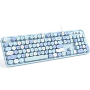 meidosa wired computer keyboard, blue colorful typewriter keyboards, round key full size keyboard, plug and play usb keyboard for pc, laptop, desktop, windows