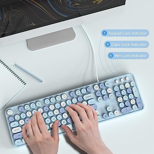 Meidosa Wired Computer Keyboard, Blue Colorful Typewriter Keyboards, Round Key Full Size Keyboard, Plug and Play USB Keyboard for PC, Laptop, Desktop, Windows