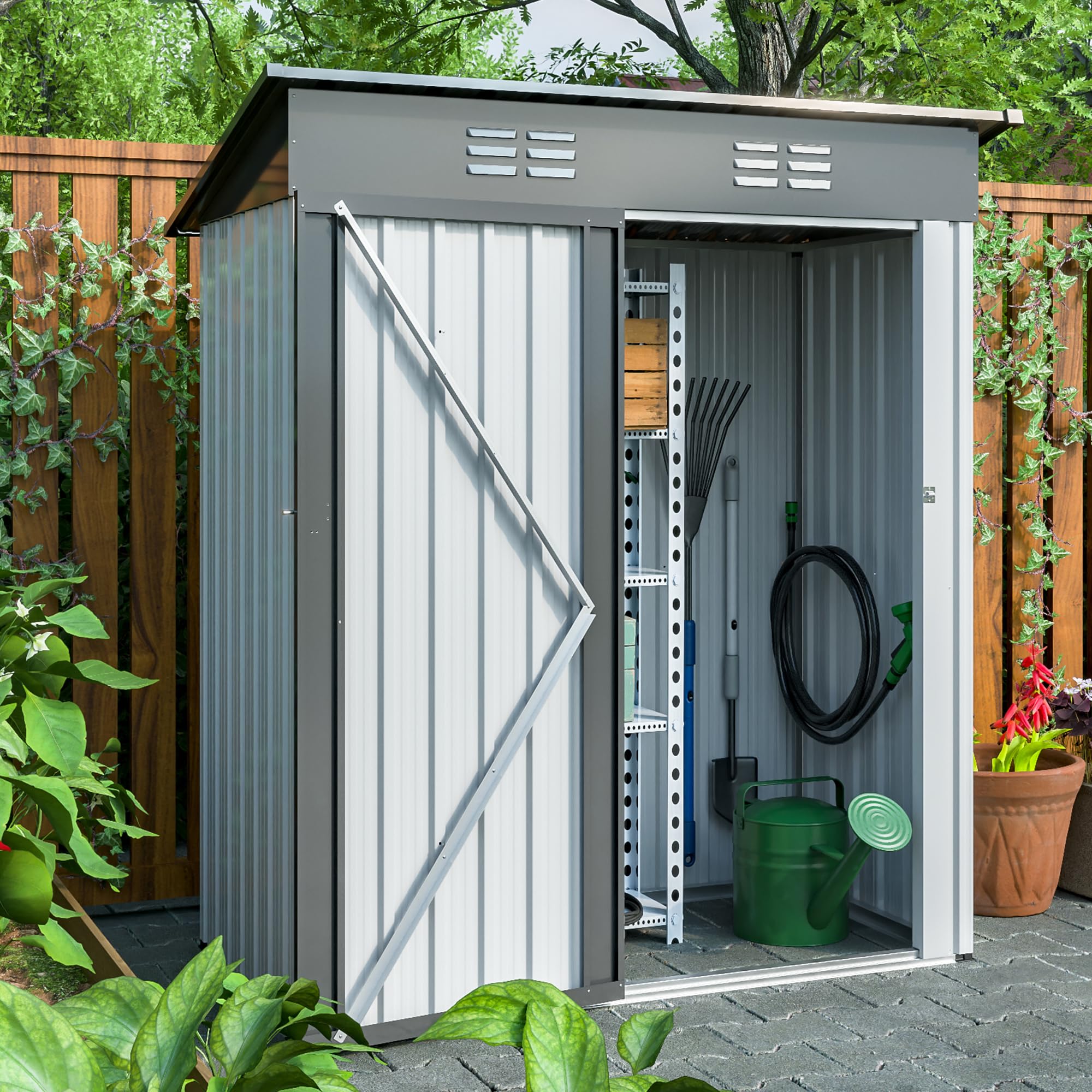 Morhome 5x3 FT Outdoor Storage Shed,Tool Garden Metal Sheds with Lockable Door,Outside Waterproof Galvanized Steel Storage House for Backyard Garden, Patio, Lawn