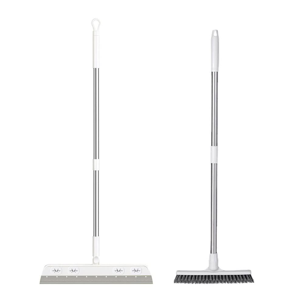 Floor Scrub Brush, Bathroom Kitchen Crevice Squeegee, Multifunction Magic Broom, Adjustable Detachable Indoor Broom Sweeper, Washable Scraping Brooms for Tile Windows Pet Hair Remover (2 Pack)