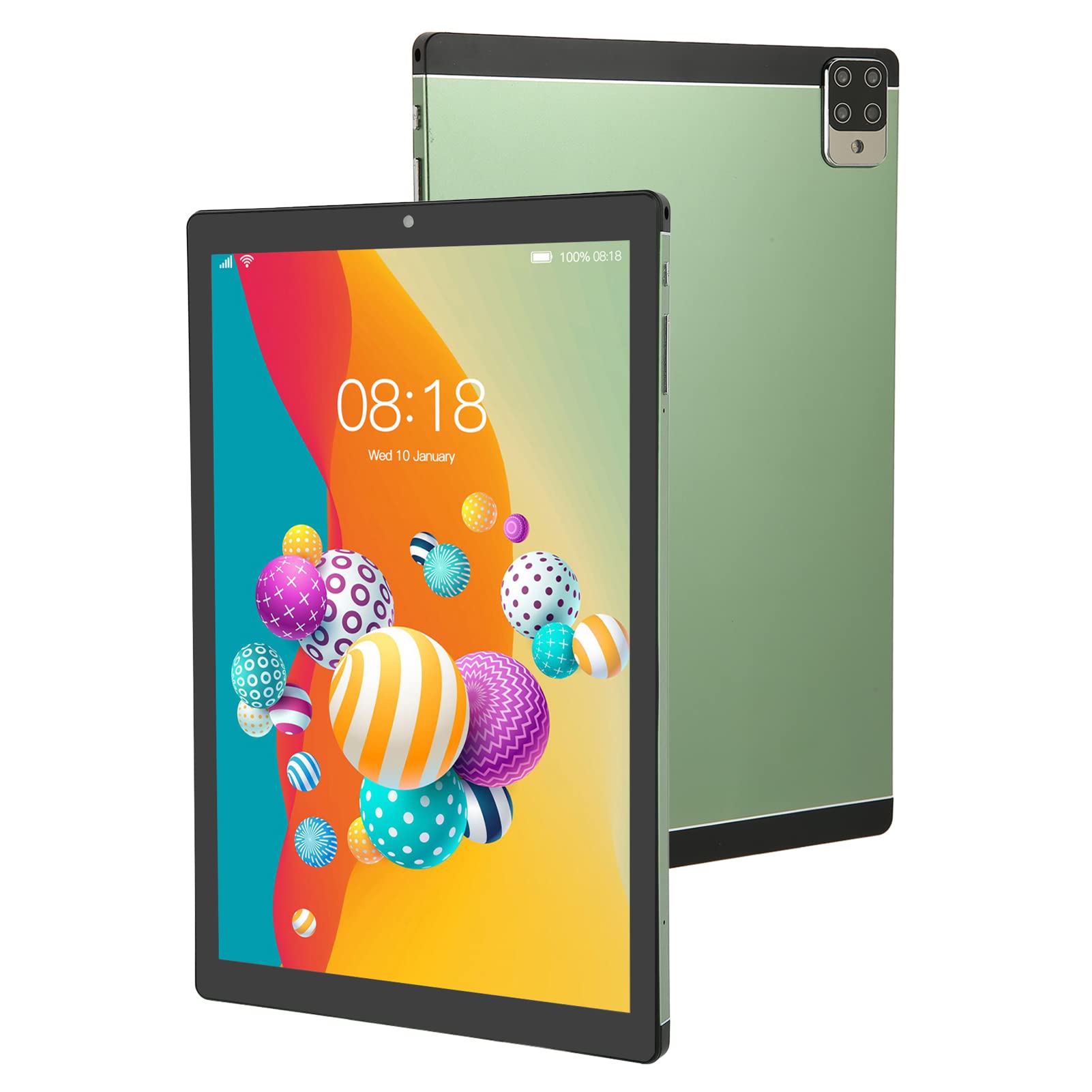 DAUERHAFT Tablet, 10.1in Tablet for Android 12 5G WiFi 6GB 128GB Front 200w Rear 500w 1960x1080 IPS 10 Core 8800mAh Calling Tablet 100‑240V Green(Green)
