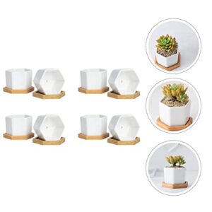 Yardwe 4 Sets Succulents Table Hexagon Plant Containers with Arrangement Balcony Ceramic Center Planter Saucer Pot Desktop Gardening Bonsai Bamboo Pots Decorative Decoration Hole Tray