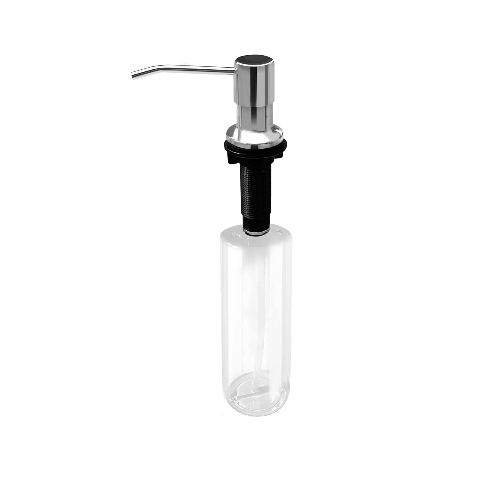 Palastyles Built-in Soap and Hand Lotion Dispenser Pump for Kitchen Sink or Countertop, Crome Polished, with Clear Bottle, Refill from The Top, Fits All Sinks, Easy to Install. (Polished Chrome)