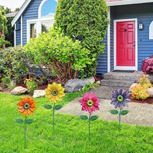 YEAHOME Garden Decor for Outside, 4 Pack 20'' Flower Garden Stakes for Spring Decor, Metal Flowers with Shaking Head Yard Art for Outdoor Lawn Patio Pathway Decorations