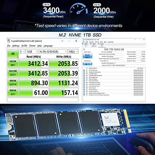 BUANIIH SSD 1TB PCle 3.0x4, NVME M.2 2280, Internal Solid State Drive,Storage and Memory Expansion for Gaming,Speeds of up-to 3400MB/s