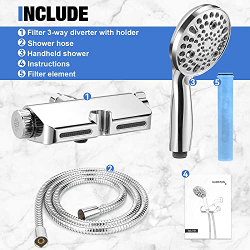 Surpzon Filtered Shower Head with Handheld Combo，Dual 2-in-1 Spa System with Massage and 9 Spray Settings Shower Head，High Pressure ，Buit in Power Wash Mode (Chrome）