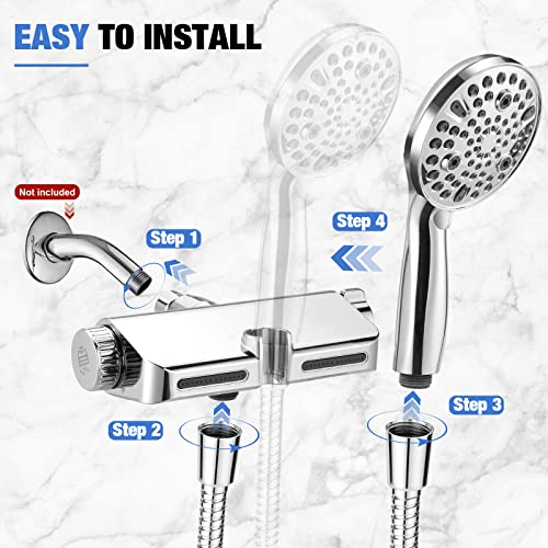 Surpzon Filtered Shower Head with Handheld Combo，Dual 2-in-1 Spa System with Massage and 9 Spray Settings Shower Head，High Pressure ，Buit in Power Wash Mode (Chrome）