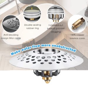 Universal Bathtub Stopper for 1.3-1.6”, Tub Drain Stoppers with Shower Drain Hair Catcher, Upgraded Brass Bathroom Basin Pop-Up Bath Tub Stopper Drain Cover Plug, Anti Clogging Bathroom Drain Strainer