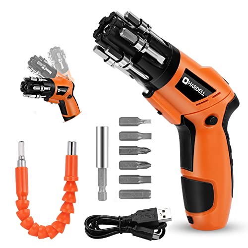 HARDELL Electric Screwdriver Cordless, 3.6V Rechargeable Power Screwdriver With Rear Flashlight, 6 In 1 Electric Screwdriver Set For Assembly Furniture, 1.5Ah Li-Ion Battery Screwdriver, 3.5 N.m