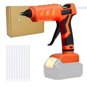 cordless hot glue gun for dewalt 20v batteries, full size high temperature 100w fast heating suitable for diy crafts decoration jewelry woodworking with 10 glue sticks