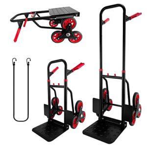 stair climber hand truck dolly, heavy duty 330 lb capacity trolley cart with telescoping handle and rubber wheels 6 rubber wheels and rope for moving logistics warehouse