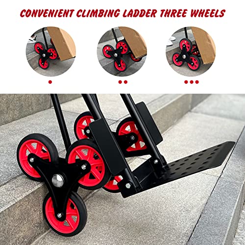 Stair Climber Hand Truck Dolly, Heavy Duty 330 Lb Capacity Trolley Cart with Telescoping Handle and Rubber Wheels 6 Rubber Wheels and Rope for Moving Logistics Warehouse