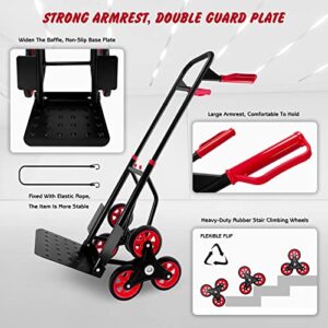 Stair Climber Hand Truck Dolly, Heavy Duty 330 Lb Capacity Trolley Cart with Telescoping Handle and Rubber Wheels 6 Rubber Wheels and Rope for Moving Logistics Warehouse