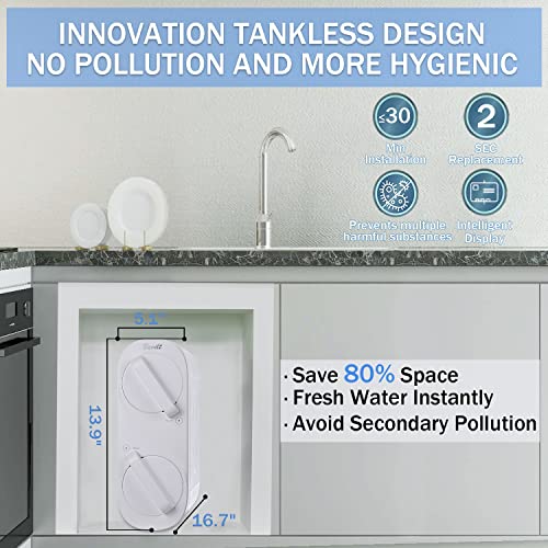 Bevilt RO Water Filtration System,800 GPD Fast Flow, Tankless,Reduces TDS,2:1 Pure to Drain RO Composite Filters Long Life Used for 48-60 Months.